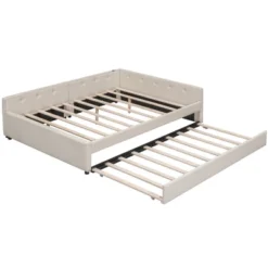 Full/Queen Size Upholstered Platform Bed With USB Ports, Modern Daybed With Trundle, Beige - ModernLuxe -Nexera Furniture Store GUEST 0084f8a4 5395 410f 81e0 e21184ad42b7