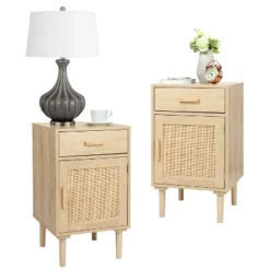 Finnhomy Tall Nightstands Set Of 2, Night Stand,Hand Made Rattan Decorated Doors, Nightstands With Storage For Bedroom, 2 Pack -Nexera Furniture Store GUEST 01d3005b 5dee 48f6 b660 06807f1fc908