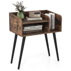 Costway Mid Century Modern End Table With Open Shelves Metal Support Legs For Bedroom White/Black/Coffee -Nexera Furniture Store GUEST 02769ab9 f519 499d 9631 f5dbe5e45658