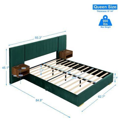 GDFStudio Kennedy Velvet Upholstered Bedroom Furniture Set With Two Floating Nightstands, Headboard 4 GDFStudio Kennedy Velvet Upholstered Bedroom Furniture Set With Two Floating Nightstands, Headboard - Image 2