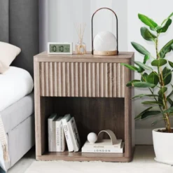 Fluted Night Stand Set Of 2, Modern Farmhouse Nightstand, 22" Large Bedside Table, End Table With Storage -Nexera Furniture Store GUEST 0430b5ea e31e 4e19 9fb9 a141dddd131c