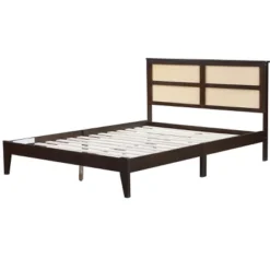 Queen/Full/King Size Rubber Wood Platform Bed With Rattan Headboard, Bed Frame With Support Legs - ModernLuxe -Nexera Furniture Store GUEST 058cb8a9 ca85 486b 9365 74fe2d99357f