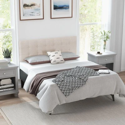 Infans Full/Queen Size Headboard Linen Fabric Upholstered Button Tufted Solid Wood Leg 5 Infans Full/Queen Size Headboard Linen Fabric Upholstered Button Tufted Solid Wood Leg - Image 3