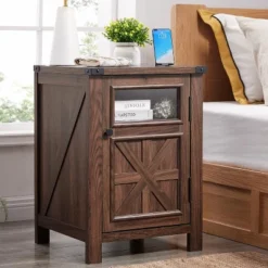 Nightstand With Charging Station, 18" Farmhouse Night Stand With Adjustable Shelf, Wooden Rustic End Table Side Table -Nexera Furniture Store GUEST 08ef7d27 7b11 4313 b2dc 19e6fd6c76f3