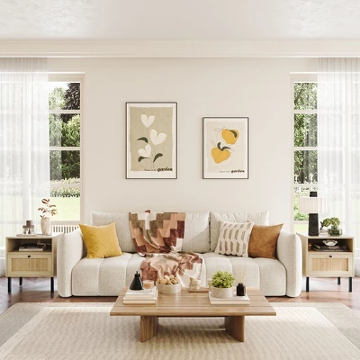 Angel Sar Rattan Nightstands Set Of 2, Boho Night Stand With 1 Door, Natural Wood 8 Angel Sar Rattan Nightstands Set Of 2, Boho Night Stand With 1 Door, Natural Wood - Image 6