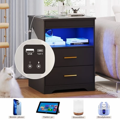 Fredees Night Stand With Drawer, Charging Bedside Table With USB & Type-C Port, LED Nightstand With Human Sensor Light. 8 Fredees Night Stand With Drawer, Charging Bedside Table With USB & Type-C Port, LED Nightstand With Human Sensor Light. - Image 6