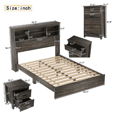 4-Piece Bedroom Set, Wooden Queen Bed Frame With Storage Headboard, Charging Station, Nightstands & Dresser - ModernLuxe 14 4-Piece Bedroom Set, Wooden Queen Bed Frame With Storage Headboard, Charging Station, Nightstands & Dresser - ModernLuxe - Image 12