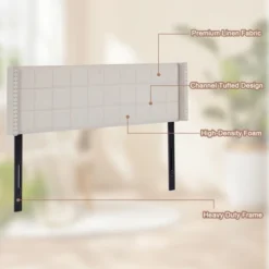 Linen Upholstered Headboard, Tufted Nailhead & Double Wingback, 6 Adjustable Position -Nexera Furniture Store GUEST 0b07d276 e1fb 41c6 9163 328e76f43932