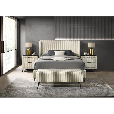 Roundhill Furniture Mavela Wide-wale Corduroy Upholstery Panel Bed With 2 Nightstands And Bench 16 Roundhill Furniture Mavela Wide-wale Corduroy Upholstery Panel Bed With 2 Nightstands And Bench - Image 14
