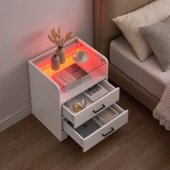 Homhougo Nightstand Set Of 2, White Night Stand With LED Lights And 2 Drawers White 12 Homhougo Nightstand Set Of 2, White Night Stand With LED Lights And 2 Drawers White -Nexera Furniture Store GUEST 0b7aa055 c4ec 49fa ad49 4ed4d71d2e1a