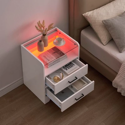 Homhougo Nightstand Set Of 2, White Night Stand With LED Lights And 2 Drawers White 7 Homhougo Nightstand Set Of 2, White Night Stand With LED Lights And 2 Drawers White - Image 5