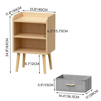PAGED Night Stand Set 2 Modern Storage End Table Wooden Nightstand With Drawer And 2 Open Shelves For Bedroom 6 PAGED Night Stand Set 2 Modern Storage End Table Wooden Nightstand With Drawer And 2 Open Shelves For Bedroom - Image 4
