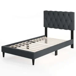 Costway Twin/Full/Queen Size Bed Frame With Button-Tufted Headboard & Wooden Slats Easy Assembly
