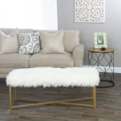 Faux Fur Rectangle Bench White - HomePop -Nexera Furniture Store GUEST 0e27be61 d8d5 4191 89fd 5940fb729437
