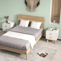 Costway 1/2 PCS Nightstand Mid Century Modern Bedside Table With 2 Drawers Solid Rubber Wood Legs White -Nexera Furniture Store GUEST 0f353a89 5ee7 4dbb 92d1 5a91272d895d