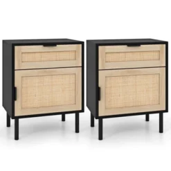 Costway Rattan Nightstand Set Of 2 Mid Century Modern End Table With Drawer & Cabinet -Nexera Furniture Store GUEST 116f5a12 3b3b 4463 957f e62288cc0100