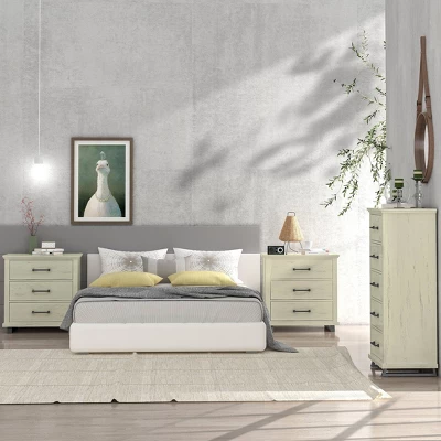Festivo 3pc Contemporary 24" 5 Drawer Chest And 3 Drawer Nightstand Set Saw Cut Off-White: MDF, Metal Legs, Anti-Tip 3 Festivo 3pc Contemporary 24" 5 Drawer Chest And 3 Drawer Nightstand Set Saw Cut Off-White: MDF, Metal Legs, Anti-Tip