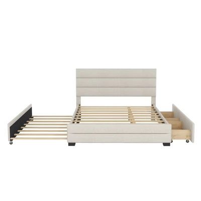 Queen Size Upholstered Platform Bed With Twin Size Trundle Bed And Two Drawers-ModernLuxe 6 Queen Size Upholstered Platform Bed With Twin Size Trundle Bed And Two Drawers-ModernLuxe - Image 4