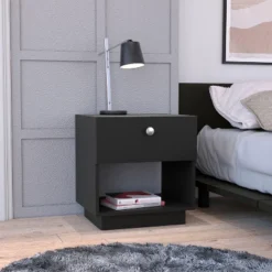 Sapphtopaz Modern Night Stand With Open Storage Shelf & 1 Drawer Space-Saving Wood Side Table 2-Tier Small Nightstand For Bedroom,Living Room