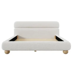 Queen Size Upholstered Platform Bed Frame With Teddy Fleece Boucle Fabric And Solid Round Legs, Stylish Curve-Shaped Design, White-ModernLuxe -Nexera Furniture Store GUEST 172b1076 d71d 4b07 87f2 7cbf5ebf38d3