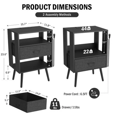 Kumasinova Wood Nightstand With Charging Station,Night Stand Set 2 With LED Lights,Nightstands With 2/4/6 Fabric Drawers,Bedside Table For Bedroom 3 Kumasinova Wood Nightstand With Charging Station,Night Stand Set 2 With LED Lights,Nightstands With 2/4/6 Fabric Drawers,Bedside Table For Bedroom