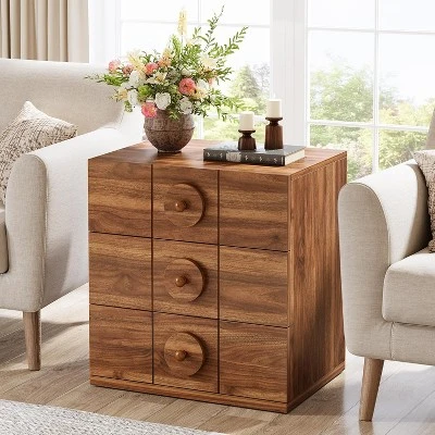 Tribesigns Nightstand With 3 Drawers, Mid-Century Modern Night Stand With Storage For Bedroom, End Table With Solid Handles, Walnut Brown 5 Tribesigns Nightstand With 3 Drawers, Mid-Century Modern Night Stand With Storage For Bedroom, End Table With Solid Handles, Walnut Brown - Image 3