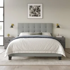 Home Design Sara Panel Bed With 2 Nightstands Gray