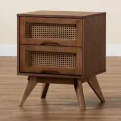 Barrett Wood And Synthetic Rattan 2 Drawer Nightstand Walnut Brown - Baxton Studio -Nexera Furniture Store GUEST 17814ec0 a660 484f af97 9bb7b79a5aff