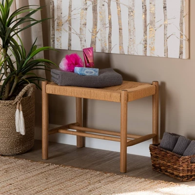 Saura Wood Hemp Accent Bench Oak Brown - Baxton Studio 3 Saura Wood Hemp Accent Bench Oak Brown - Baxton Studio