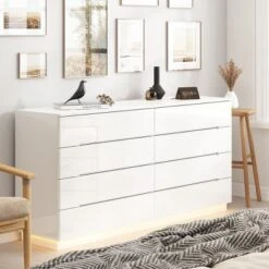 FUFU&GAGA High Gloss Dresser With Light Chest 8 Drawers And Tabletop -Nexera Furniture Store GUEST 185828b5 ae07 4f60 95ba e41af405d2ed
