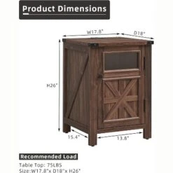 Nightstand With Charging Station, 18" Farmhouse Night Stand With Adjustable Shelf, Wooden Rustic End Table Side Table -Nexera Furniture Store GUEST 1928246f 8755 4e25 acbb 444420ceb2a7