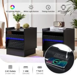 Sapphtopaz Modern Nightstand With Charging Station&LED Large Storage End Table With Drawers&Groove Design Night Stand For Bedroom,Living Room -Nexera Furniture Store GUEST 194963af d57a 4f03 a6ed 4cf64adc08f6