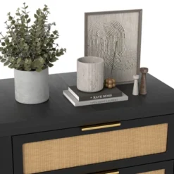 Angel Sar Rattan Night Stand With Drawers, 24'' Wide Boho Bedside Table With Large Storage And Sturdy Legs, Black -Nexera Furniture Store GUEST 1a1012b6 6b41 474e b585 203772b62ada