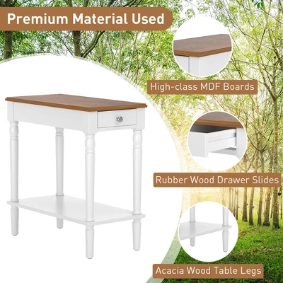 Costway 2 PCS 2-tier End Side Narrow Table Nightstand W/ Drawer For Living Room Bedroom 7 Costway 2 PCS 2-tier End Side Narrow Table Nightstand W/ Drawer For Living Room Bedroom - Image 5