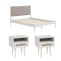 Roundhill Furniture Feeney 3-Piece Bedroom Set, Platform Bed With Two Nightstands, Cream White, Queen 22 Roundhill Furniture Feeney 3-Piece Bedroom Set, Platform Bed With Two Nightstands, Cream White, Queen -Nexera Furniture Store GUEST 1af3e8c0 3d32 4b41 a7b0 8e90fded8414