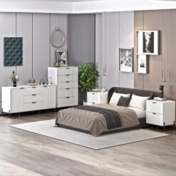 Festivo 4pc Modern Elegance Bedremm Chest And Dresser And 2 Drawer Nightstands Set Off-White