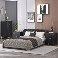 Festivo 3pc Modern Elegance 2 Drawer Nightstands And 5 Drawer Chest Set Black