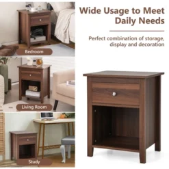 Costway Nightstand Bedside Table With Drawer & Open Shelf For Living Room Bedroom Walnut/Brown -Nexera Furniture Store GUEST 1c69328a b28e 4e89 8d39 b68614139ef0
