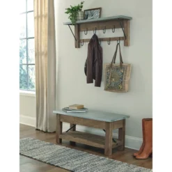 Millwork Bench With Shelf Wood And Zinc Silver/Light Amber - Alaterre Furniture -Nexera Furniture Store GUEST 1d0cc7e2 a6a4 42dc ad57 77f75d578006
