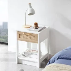KWPZQEB 15.75" Rattan Nightstand, Bed Side Table With Drawer & Open Shelf, Modern Wooden Night Stand For Bedroom Living Room -Nexera Furniture Store GUEST 200b0beb 142e 477d 92d9 f1c1dd81b5a6