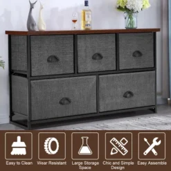 Costway 5 Drawers Dresser Storage Unit Side Table Display Organizer Dorm Room Wood Black -Nexera Furniture Store GUEST 20666096 7161 443d 8bff 328f0e07e112