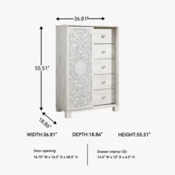 Paxberry Dressing Chest White Wash - Signature Design By Ashley: Boho-Chic 5-Drawer Storage, Carved Sliding Door -Nexera Furniture Store GUEST 20d99d6e c493 4201 b17e 51d4576b9081