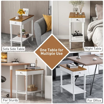 Costway 2 PCS 2-tier End Side Narrow Table Nightstand W/ Drawer For Living Room Bedroom 10 Costway 2 PCS 2-tier End Side Narrow Table Nightstand W/ Drawer For Living Room Bedroom - Image 8