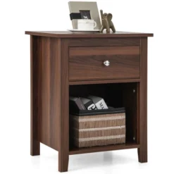 Costway Nightstand Bedside Table With Drawer & Open Shelf For Living Room Bedroom Walnut/Brown -Nexera Furniture Store GUEST 229807b4 cc1b 4a4c 94cd a6697c5a7894