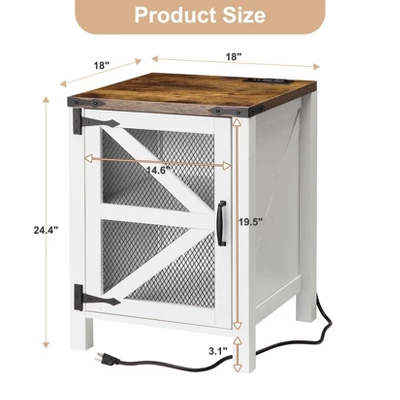 Nightstand With Charging Station, 18" Farmhouse Night Stand End Table With Barn Door, Rustic Wood Sofa Side Table 4 Nightstand With Charging Station, 18" Farmhouse Night Stand End Table With Barn Door, Rustic Wood Sofa Side Table - Image 2