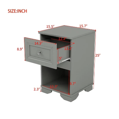 Kumasinova Wood Nightstand With Open Shelf,Modern Night Stand With Drawers,Bedside Table With Metal Handles,Nightstands For Bedroom&Living Room 4 Kumasinova Wood Nightstand With Open Shelf,Modern Night Stand With Drawers,Bedside Table With Metal Handles,Nightstands For Bedroom&Living Room - Image 2