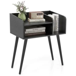 Costway Mid Century Modern End Table With Open Shelves Metal Support Legs For Bedroom White/Black/Coffee -Nexera Furniture Store GUEST 254e6e88 7f62 41ae bfbc 434b860e84ca