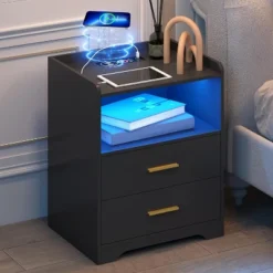 Vlsrka Night Stand With Wireless Charging, 2 Drawers, Smart Bedside Table With 24-Color RGB Lighting, Modern LED Lighted Nightstand For Bedroom -Nexera Furniture Store GUEST 25cad059 6c7d 4bbc abf9 0326dbceafd2