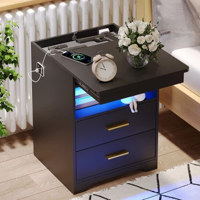 Fredees Night Stand With Drawer, Charging Bedside Table With USB & Type-C Port, LED Nightstand With Human Sensor Light. 4 Fredees Night Stand With Drawer, Charging Bedside Table With USB & Type-C Port, LED Nightstand With Human Sensor Light. - Image 2