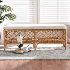 Orchard Fabric Upholstered And Rattan Bench White/Natural - Bali & Pari -Nexera Furniture Store GUEST 269bc041 f102 4317 bb39 3686923d5a68